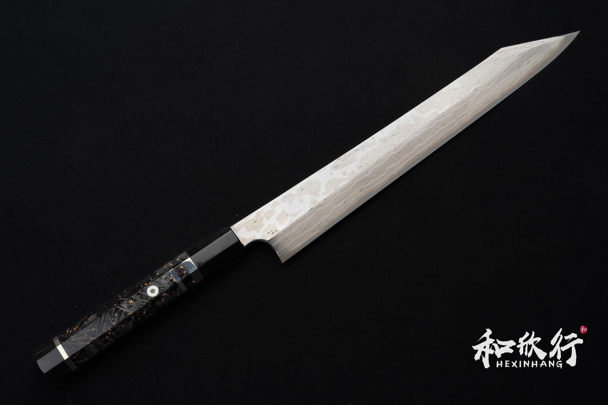 二唐刃物鍛造所Nigara Hamono 鍊鐵青二鋼暗紋青染切付柳刃300mm